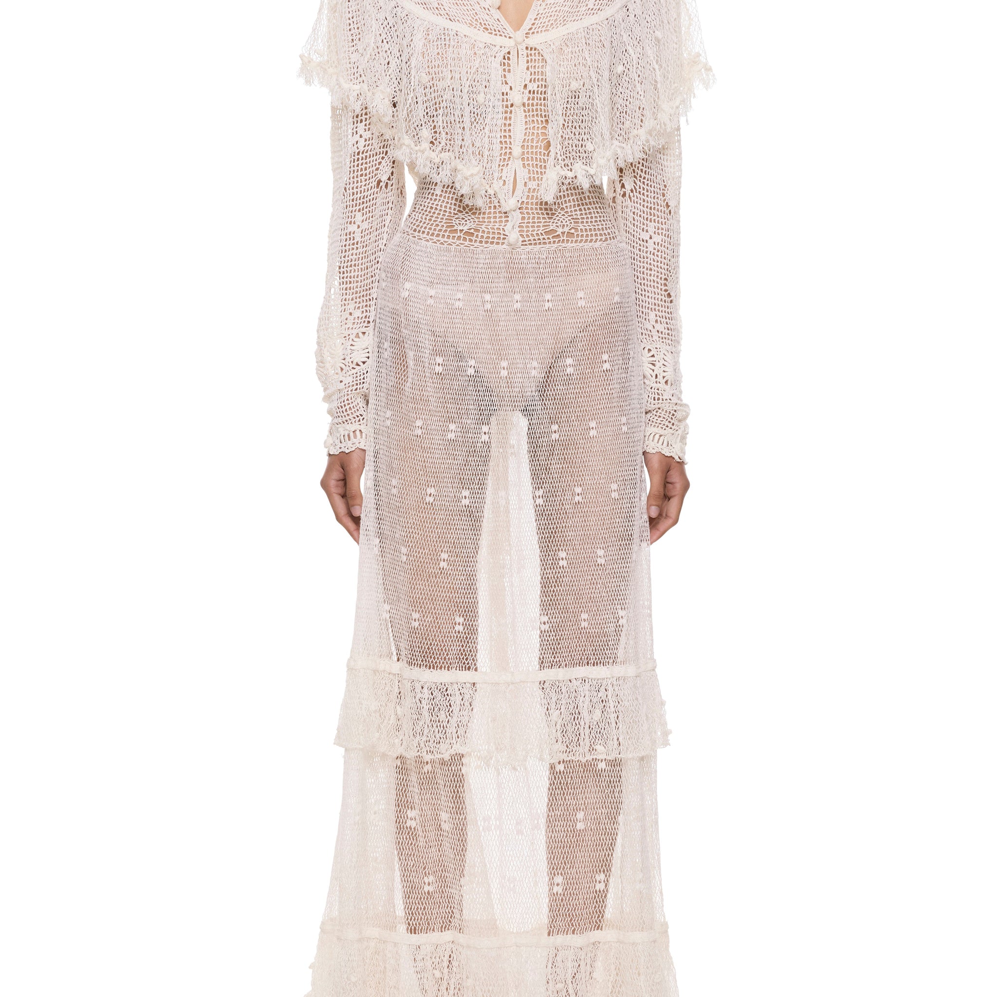 1940s Ivory Crochet Lace Gown