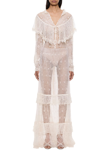 1940s Ivory Crochet Lace Gown