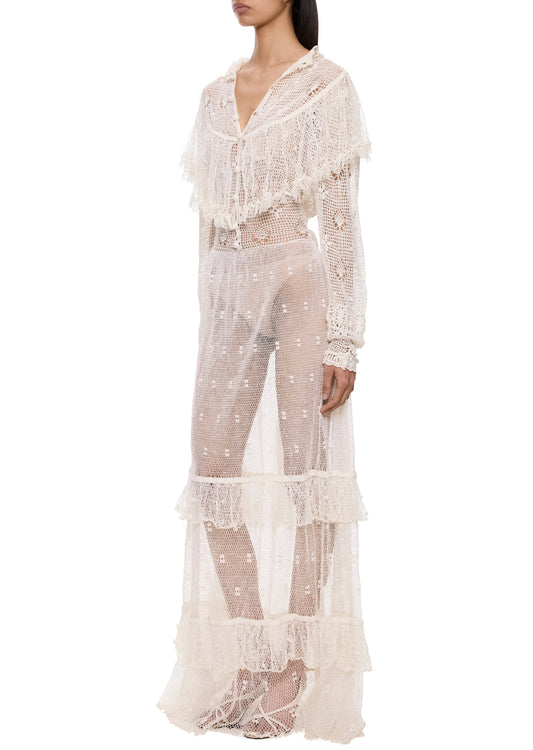 1940s Ivory Crochet Lace Gown