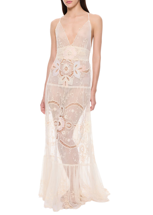 1940s Floral Handmade Lace Dress