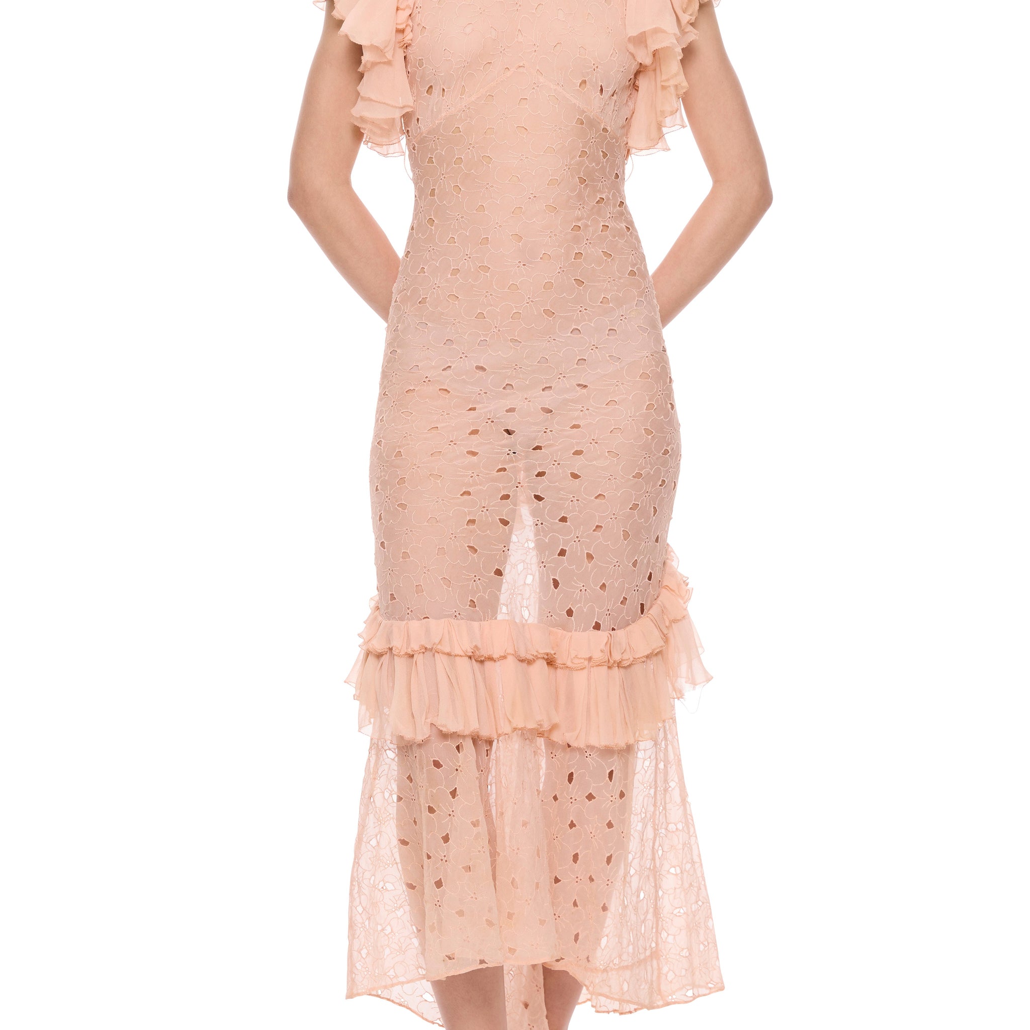 1930s Ruffled Peach Broderie Anglaise Dress