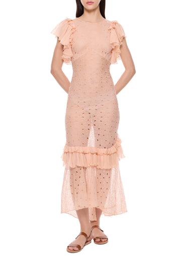 1930s Ruffled Peach Broderie Anglaise Dress