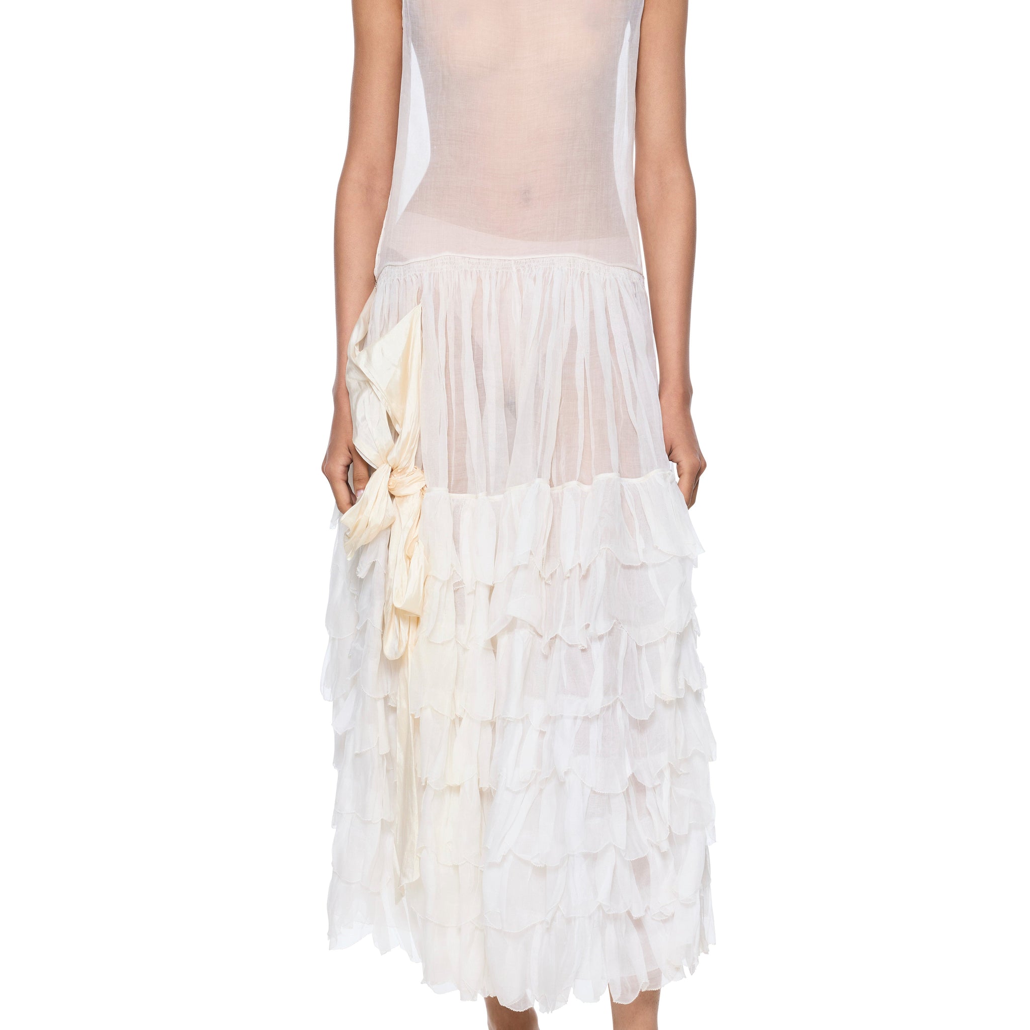 1920s Drop Waist Ivory Ruffle Dress