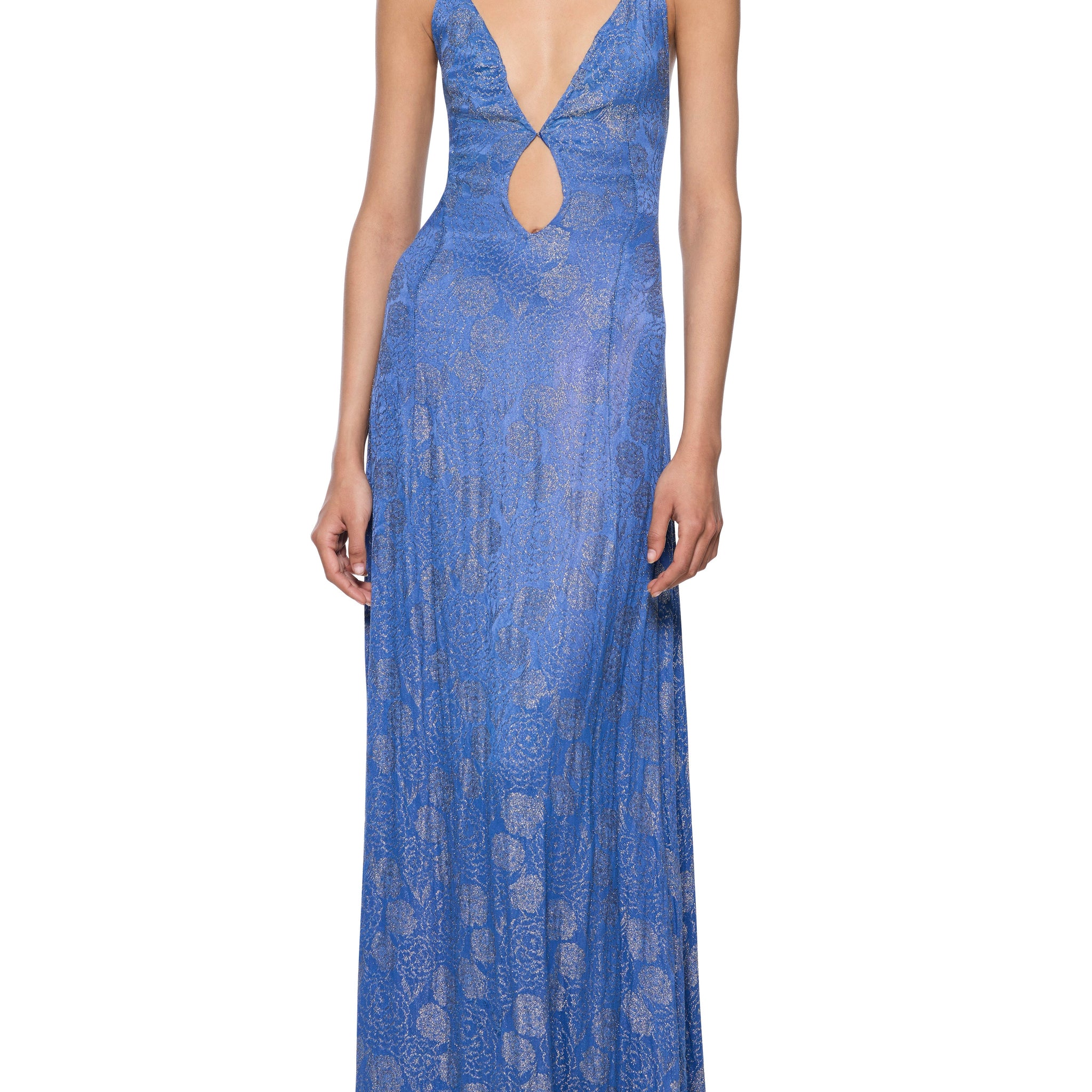 1940s Blue and Silver Lamé Dress