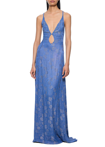 1940s Blue and Silver Lamé Dress