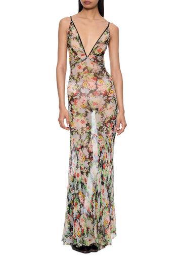 1940s Floral Silk Dress