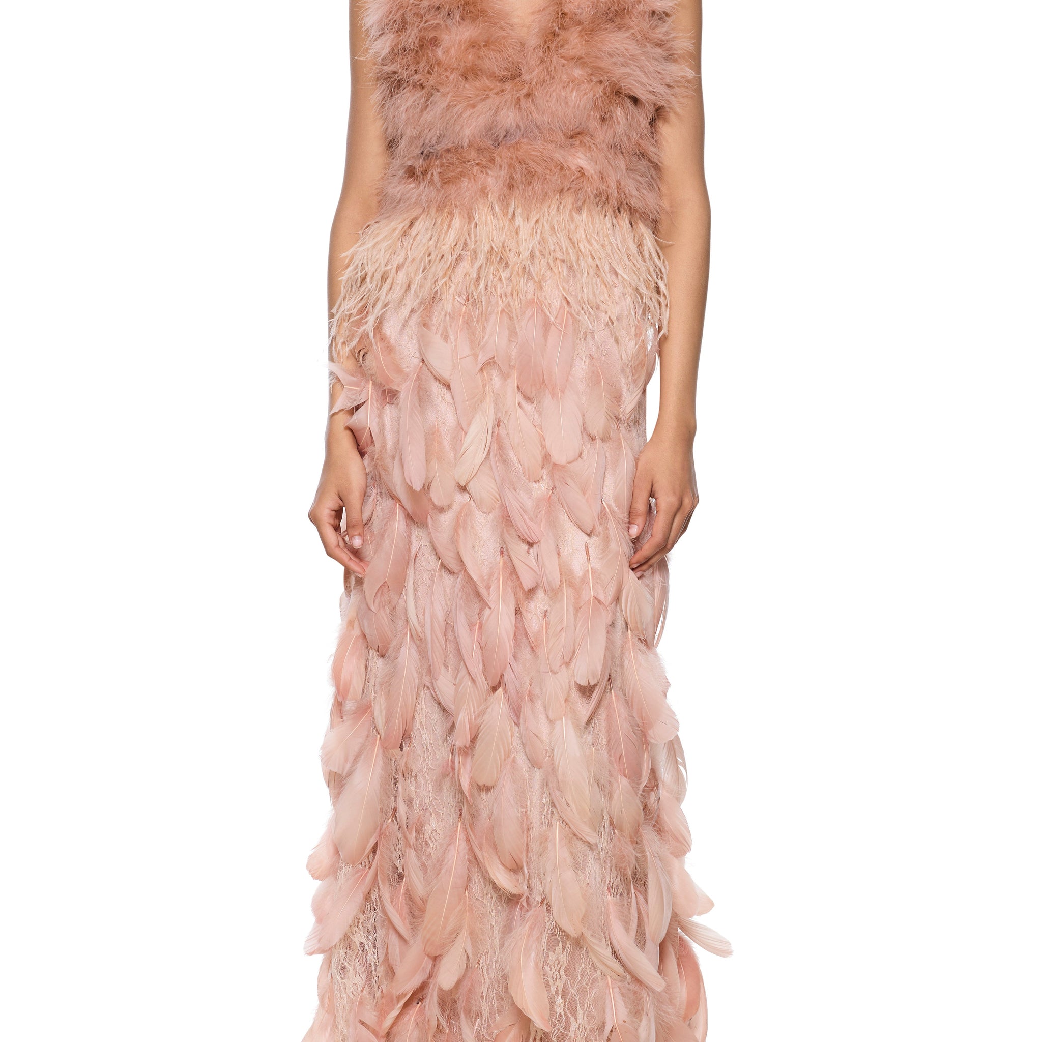 1970s Pink Feather Gown