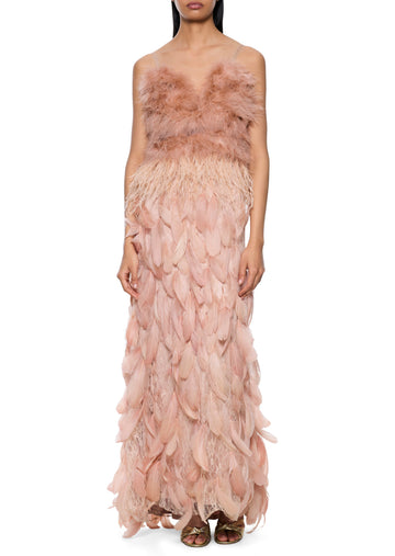 1970s Pink Feather Gown