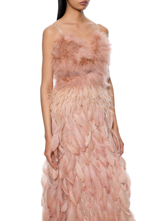 1970s Pink Feather Gown