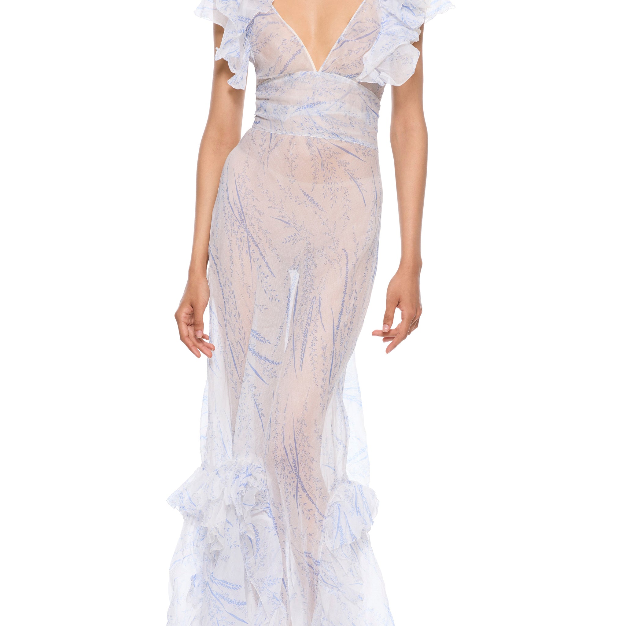 1930s White and Blue Chiffon Dress