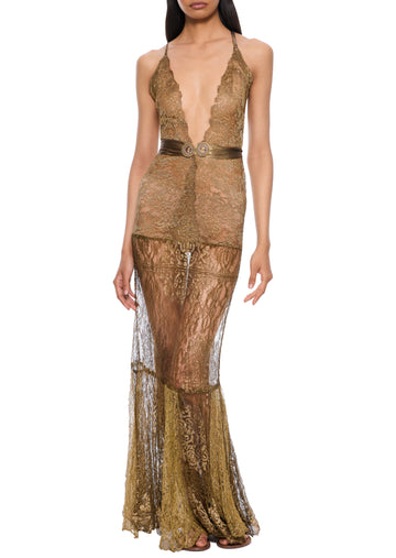 1920s Gold Metallic Lace Dress