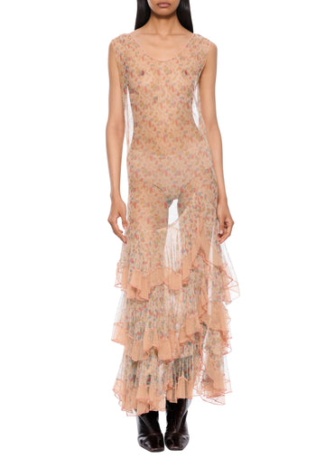 1930s Floral Peach Shift Dress