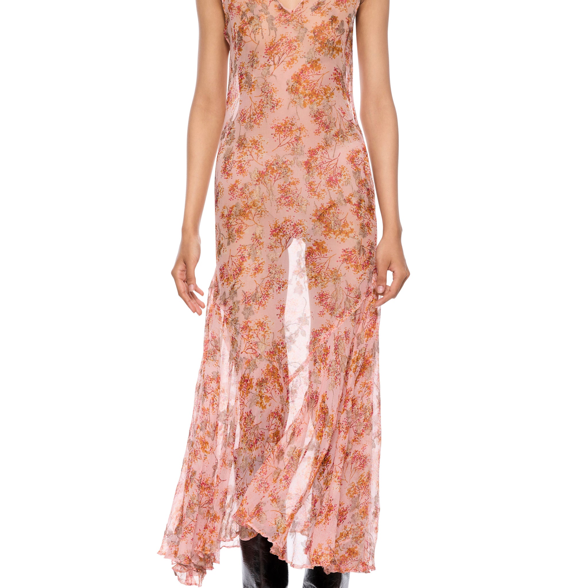 1920s Silk Chiffon Floral Dress