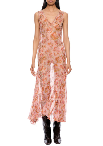 1920s Silk Chiffon Floral Dress