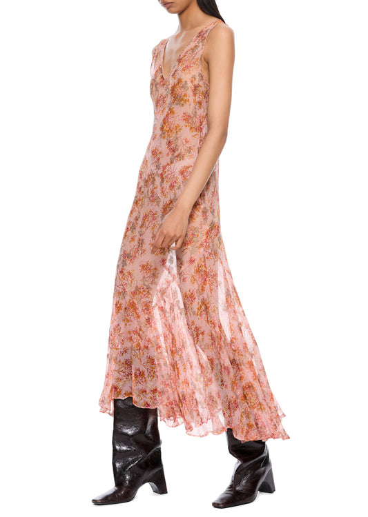 1920s Silk Chiffon Floral Dress