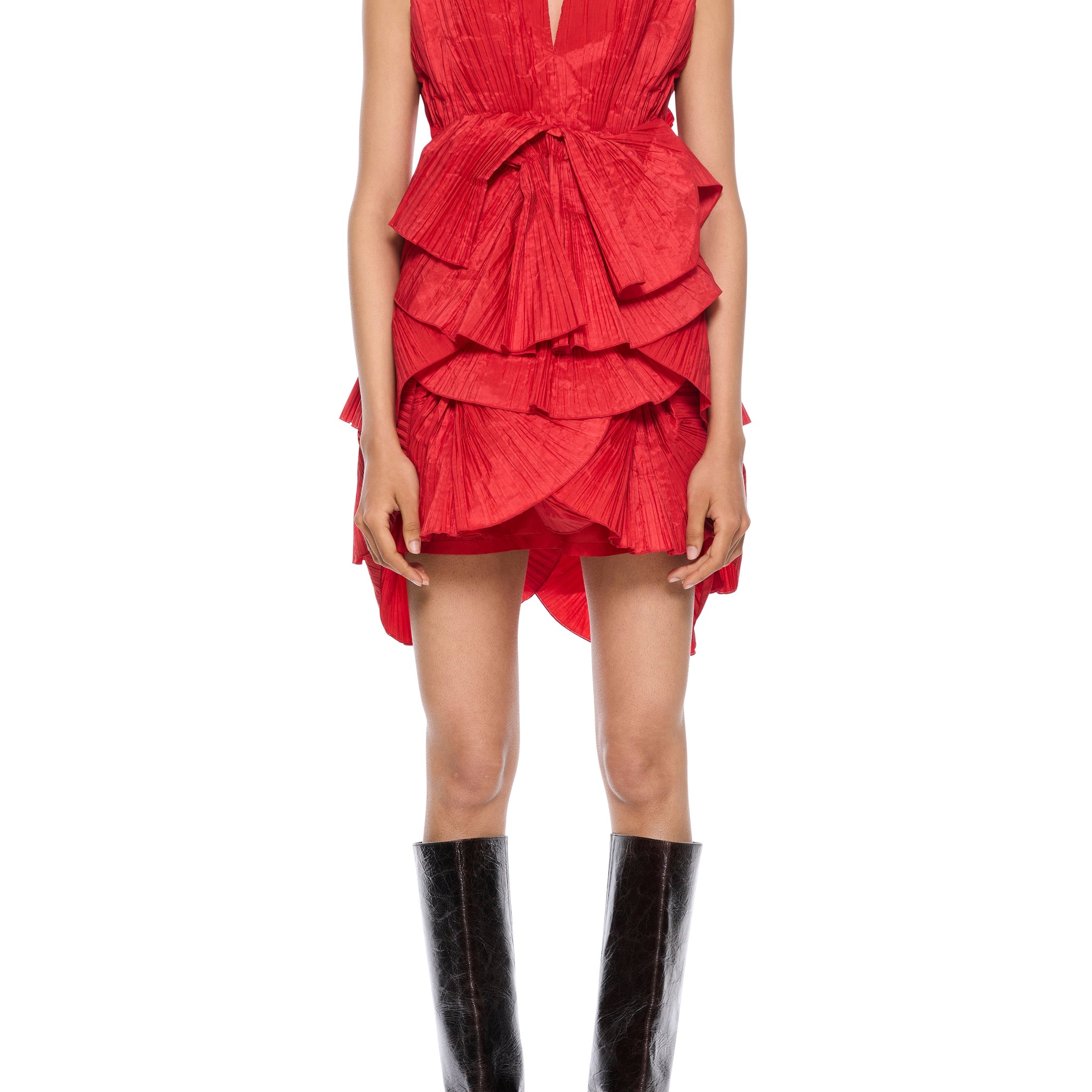 80's Red Pleated Mini Dress