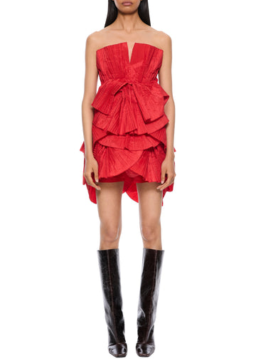 80's Red Pleated Mini Dress