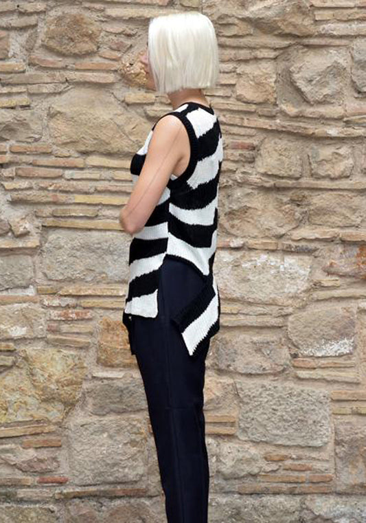 ANN DEMEULEMEESTER WOMENS KNIT TANKTOP MEDAN BLACK/WHITE