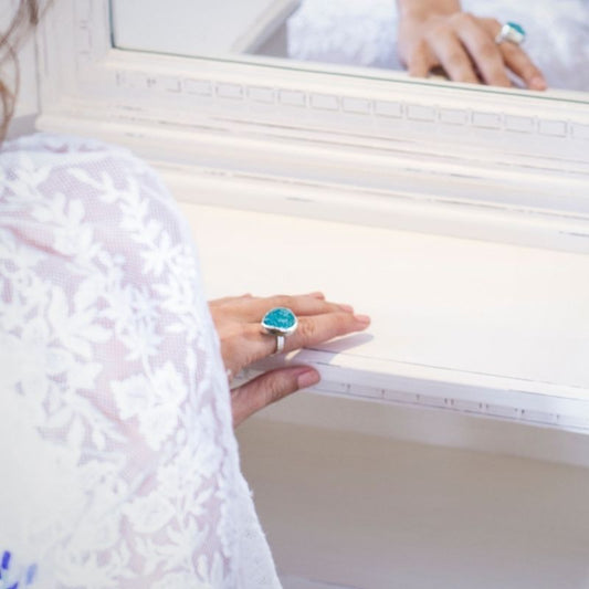 Anillo Formentera Drusa Plata Azul turquesa