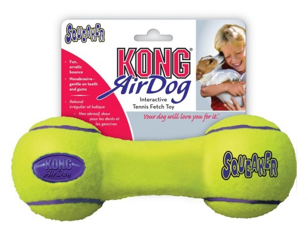 KONG ASDB1 AirDog Squeaker Dumbbell Juguete para Masticar Amarillo 1 ud