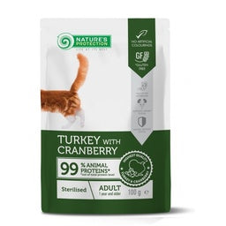 Natures Protection Wet Food for Sterilized Cats with Turkey and Blueberries 100g Sachets