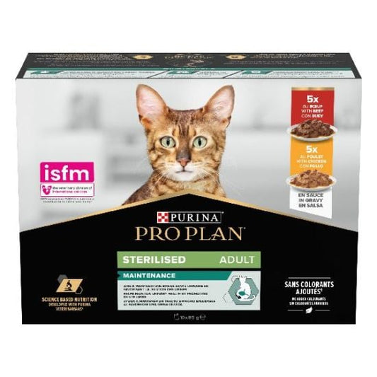 Purina Pro Plan Feline Multi Sterilized Wet Food Beef Chicken 10x85g