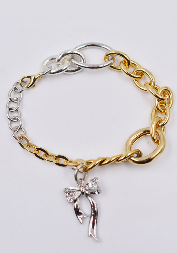 BLESS N°71 Z04 MATERIALMIX BLACELET SILVER RIBBON MIXED