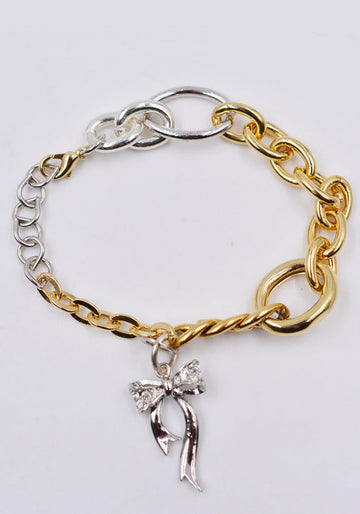 BLESS N°71 Z04 MATERIALMIX BLACELET SILVER RIBBON MIXED