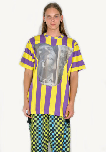 BERNHARD WILLHELM A23_C47+P2 STRIPE WOVEN T-SHIRT PURPLE/YELLOW