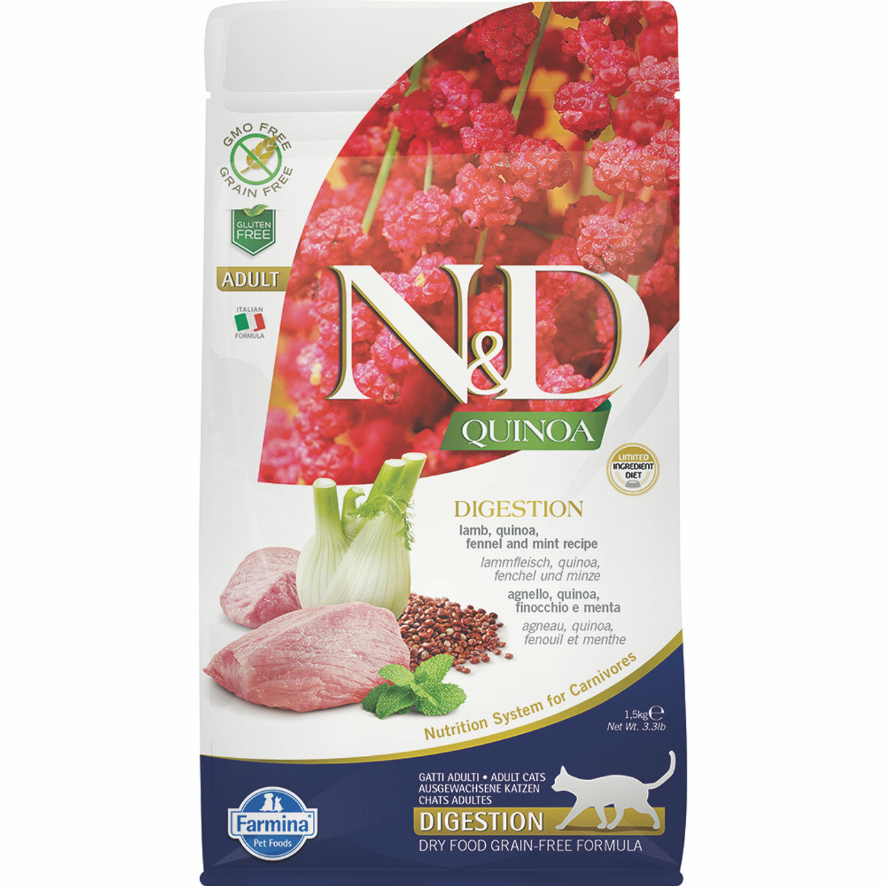 Farmina N&D Cat Quinoa Digestion Cordero Comida Seca 1,5Kg