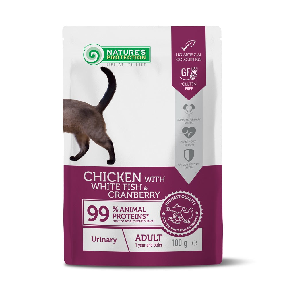 Natures Protection Alimento Húmedo Gato Adulto Pollo y Pescado Blanco con Arándano 100g