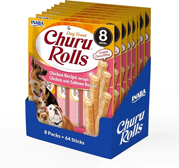 Churu Dog Rolls Receta de Pollo con Salmón Snacks para Perros 8 uds