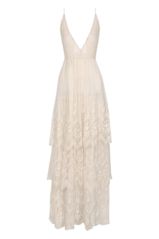 1940s Ivory Tiered Lace Sundress