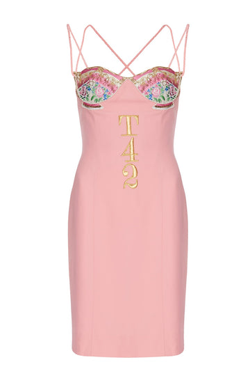 1991 Moschino Couture Pastel Pink 'Tea 4 2' Bodycon Dress